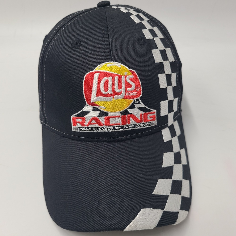 Vintage Jeff Gordon Hat Adjustable Black White NASCAR Lays Racing Checkered Men